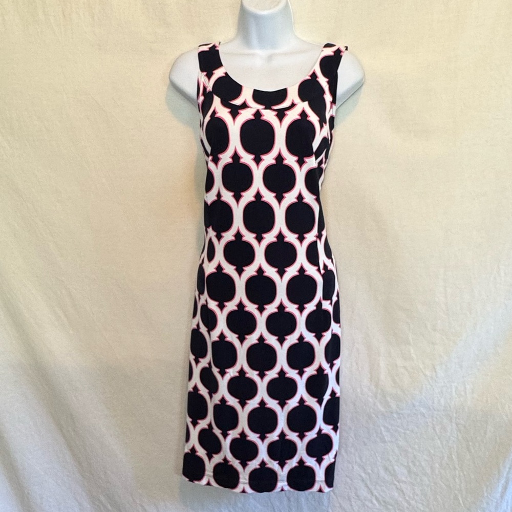 E-185 Crown & Ivy PLUS SIZE 14W Black Pink & White Sleeveless MIDI Dress